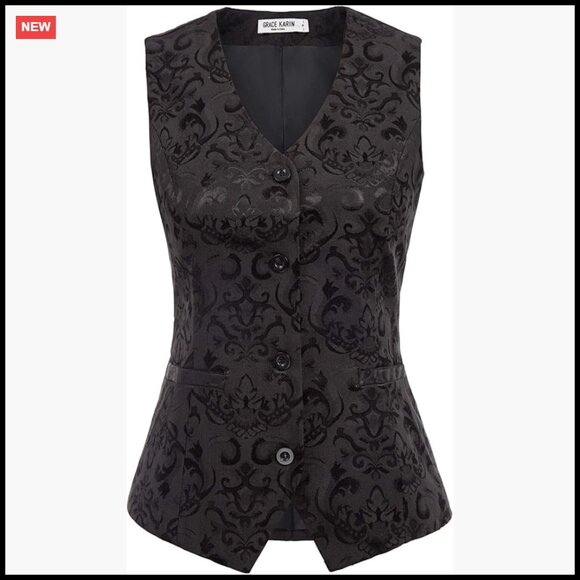 Vintage Steampunk Jacquard Vest Slim Fit Elegant Button Up Waistcoat